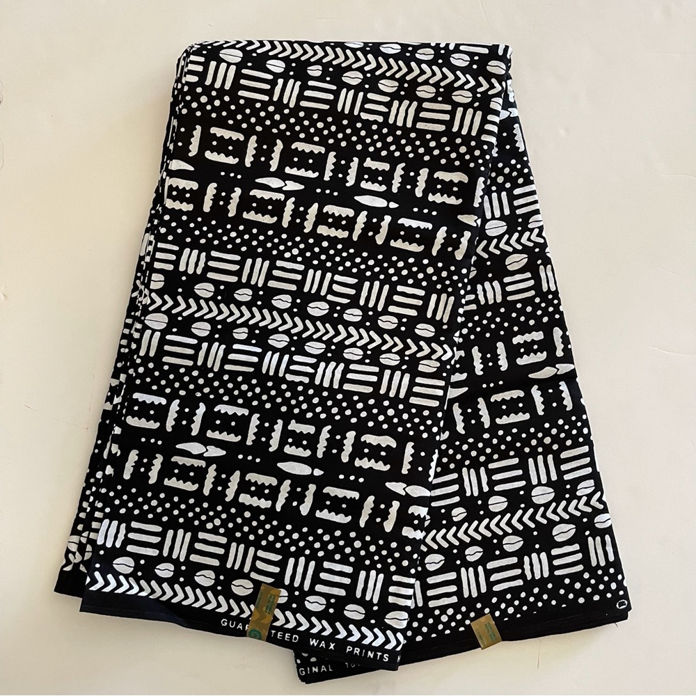 Black and White Multicolor Tribal Print Design Cotton Fabric - 6 Yards